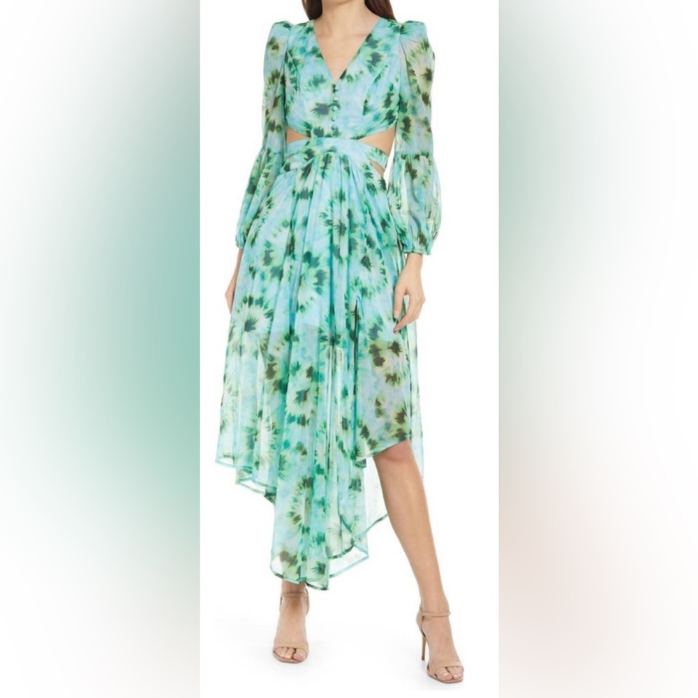 RAHI Lime Tie Dye Willa Cutout Open Back Midi Dress Size Large (12-14) N…